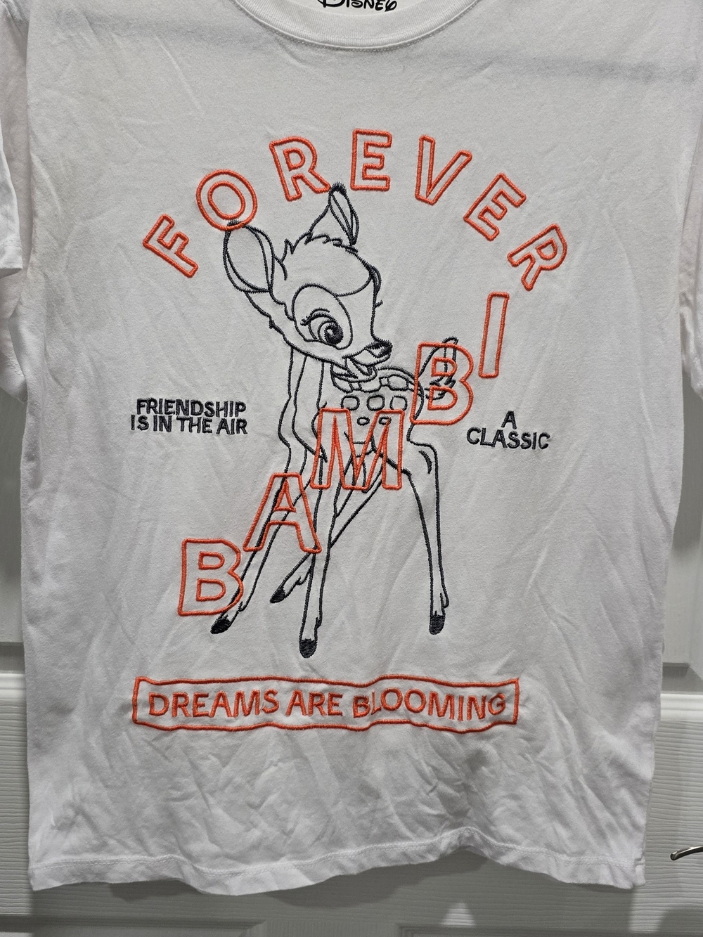 Disney Bambi 'Forever' White Tee with Coral Embroidery